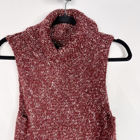 Anthropologie XS Bordeaux Red Flowy Maxi Tunic Sweater Turtleneck Sleeveless - Picture 4 of 15